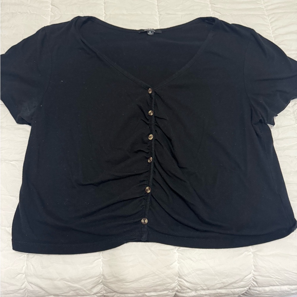 Ambiance Black Ruched Crop Blouse